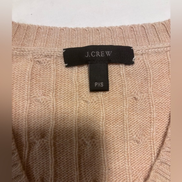 JCrew, camel color, wool & nylon v neck cable sweater, PXS - Picture 3 of 11
